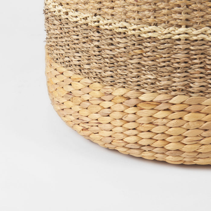 Maya 17.7L x 17.7W x 17.7H Light Brown W/Medium Brown Stripes Seagrass Round Pouf
