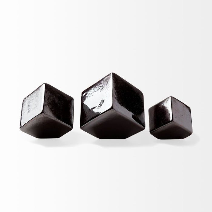 Mayweather (Set of 3) Black Geometric Ceramic Cubes