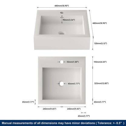 Medunjess 19'' Parabola Wall Mounted Bathroom Sink Solid Surface Sink
