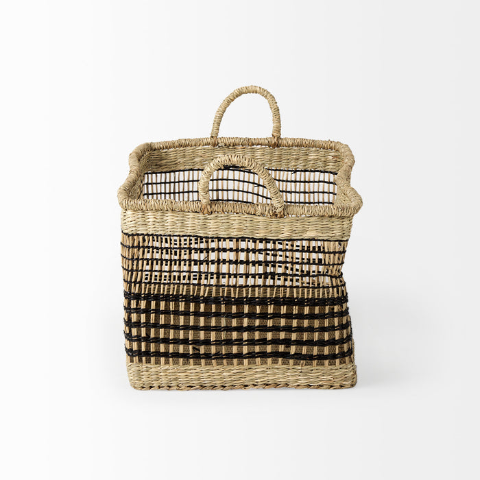 Nia 18.5L x 13.4W x 14.6H Set of 2 Light Brown Seagrass Rectangular Basket with Handles