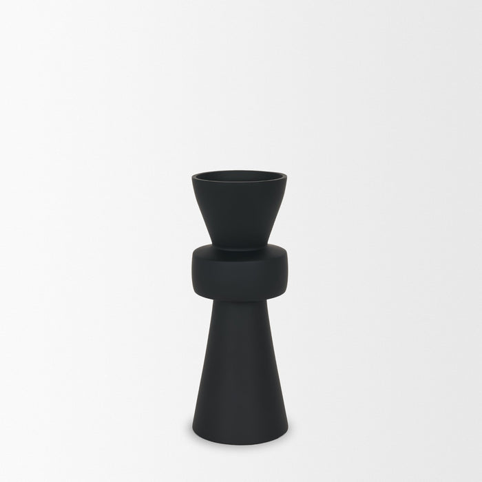 Odilia Small Smooth Matte Black Metal Geometric Pillar Candle Holder