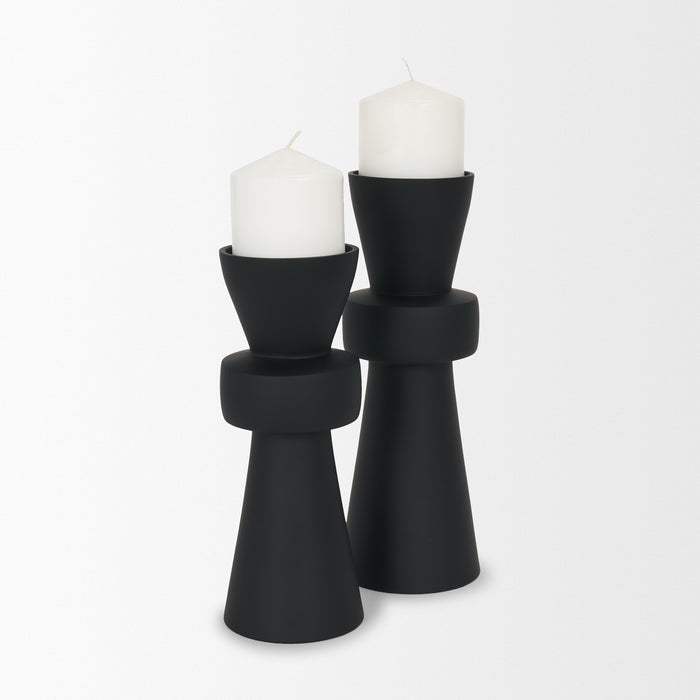Odilia Small Smooth Matte Black Metal Geometric Pillar Candle Holder