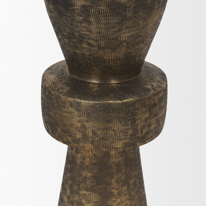 Odilia Small Textured Antiqued Gold Metal Geometric Pillar Candle Holder