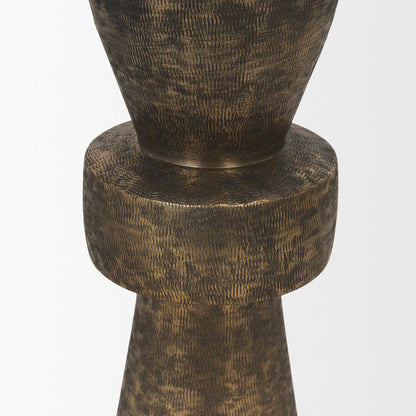 Odilia Small Textured Antiqued Gold Metal Geometric Pillar Candle Holder
