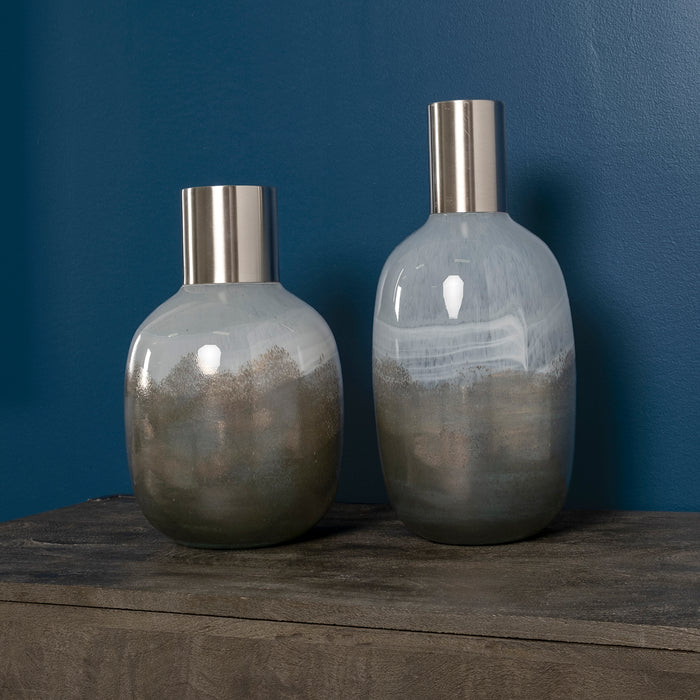 Onega II Tall Gradient Blue Glass Gourd Style Vase