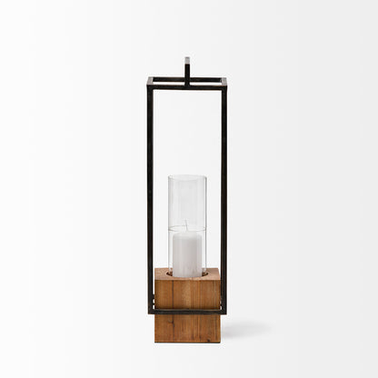 Orionis Large Wood w/ Black Metal Lantern Candle Holder