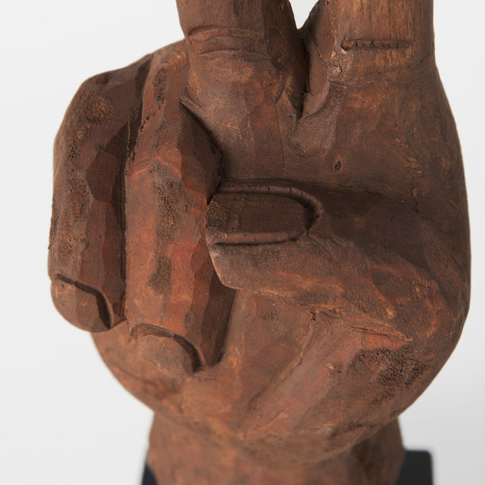 Pacem 4L x 4W Natural Wooden Carved Peace Sign Hand