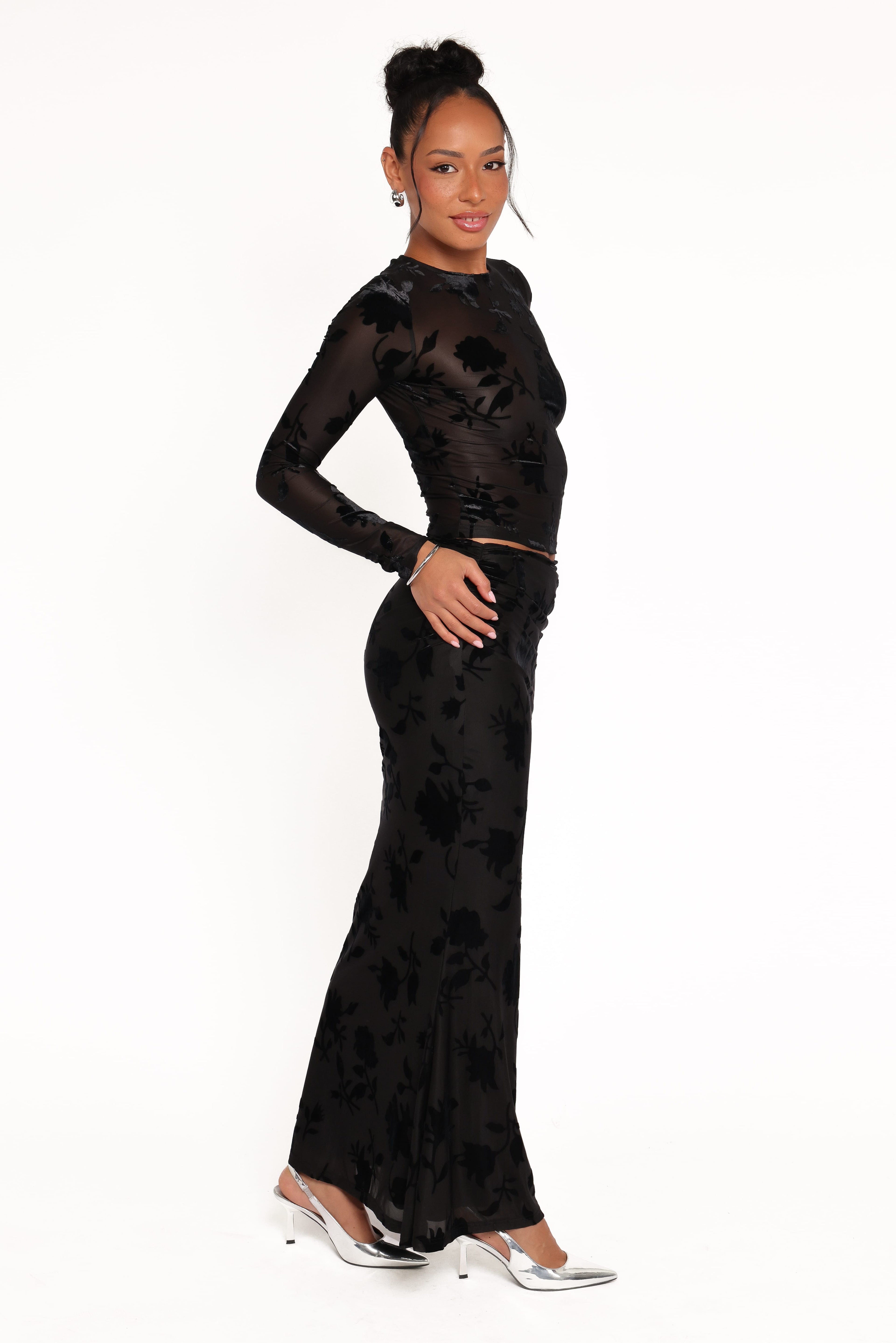 Emily Burnout Velvet Skirt - Black