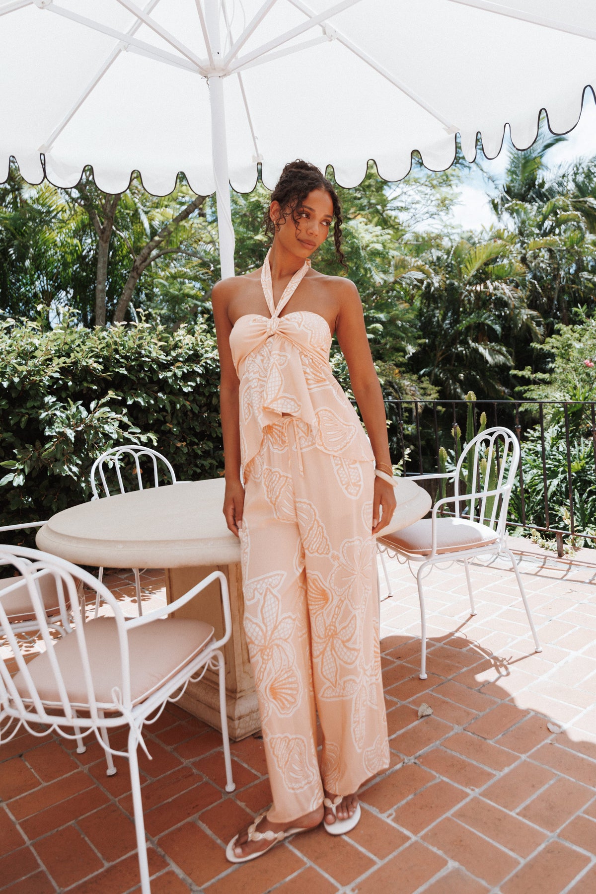 Lira Tie Waist Pant - Peach Floral