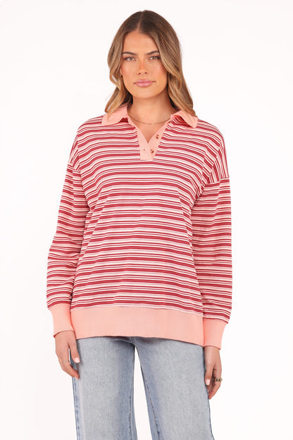 Beau Long Sleeve Jersey Top - Pink Stripe