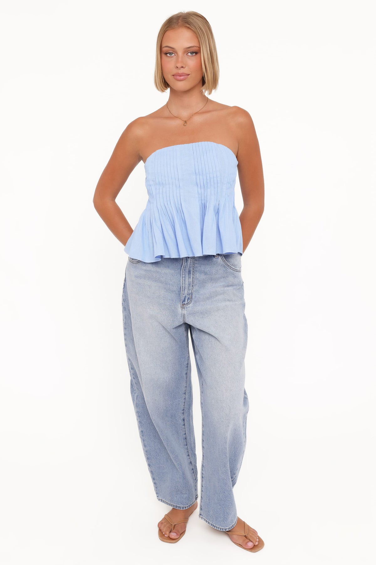 Cagnes Strapless Peplum Top - Blue