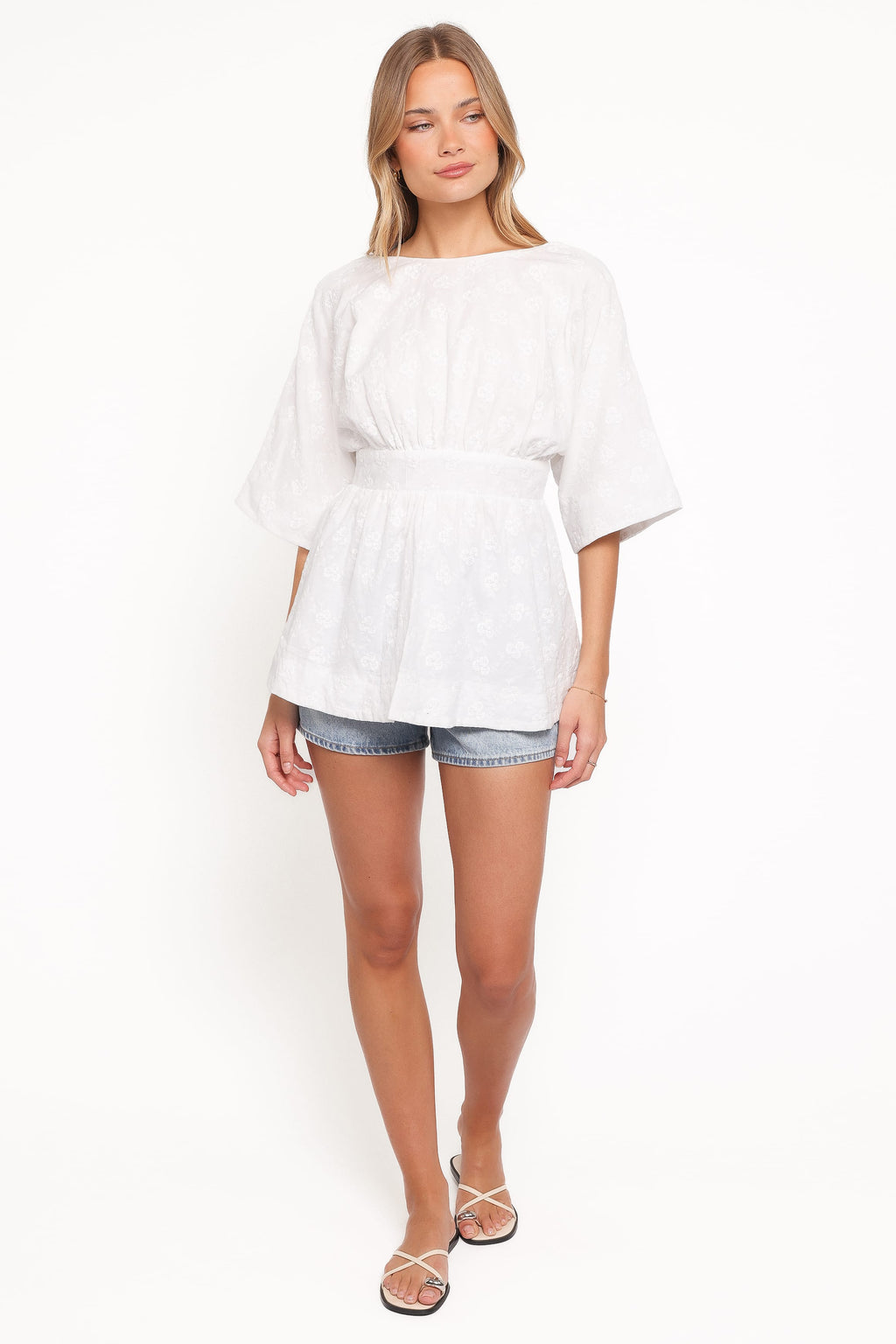 Camila Open Back Top - White Embroidery