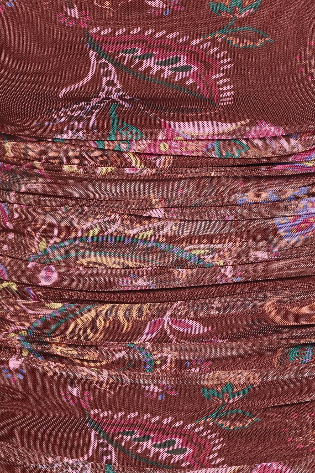 Elfrida Off Shoulder Mesh Top - Brown Floral