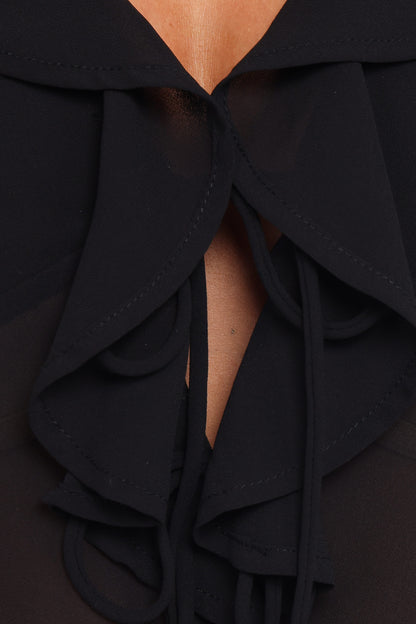 Elora Chiffon Ruffle Front Top - Black