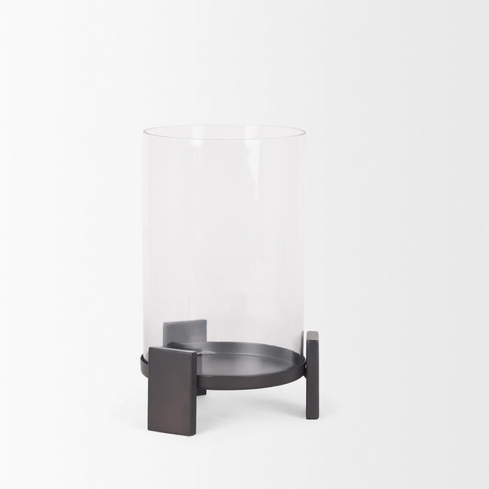 Price Small Matte Black Metal w/ Glass Hurricane Candle Holder