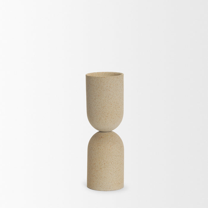 Qamra Medium Beige Textured Metal Pillar Candle Holder Candle Holder