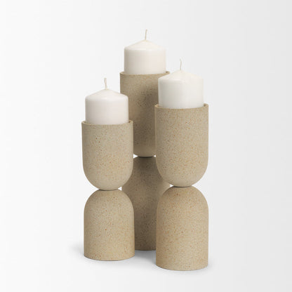 Qamra Medium Beige Textured Metal Pillar Candle Holder Candle Holder