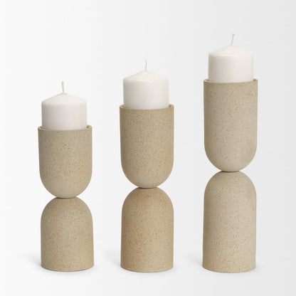 Qamra Medium Beige Textured Metal Pillar Candle Holder Candle Holder