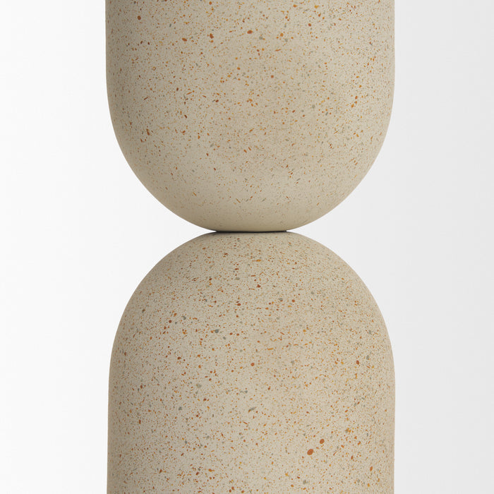 Qamra Short Beige Textured Metal Pillar Candle Holder