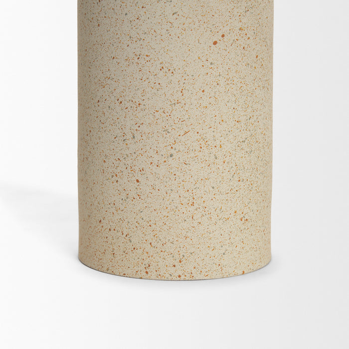 Qamra Short Beige Textured Metal Pillar Candle Holder