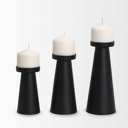 Quadir Short Matte Black Metal Candle Holder
