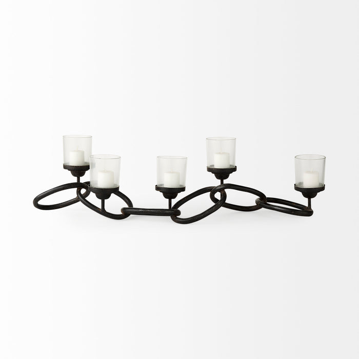 Quito Black Metal Chain-Link Five Candle Table Candle Holder