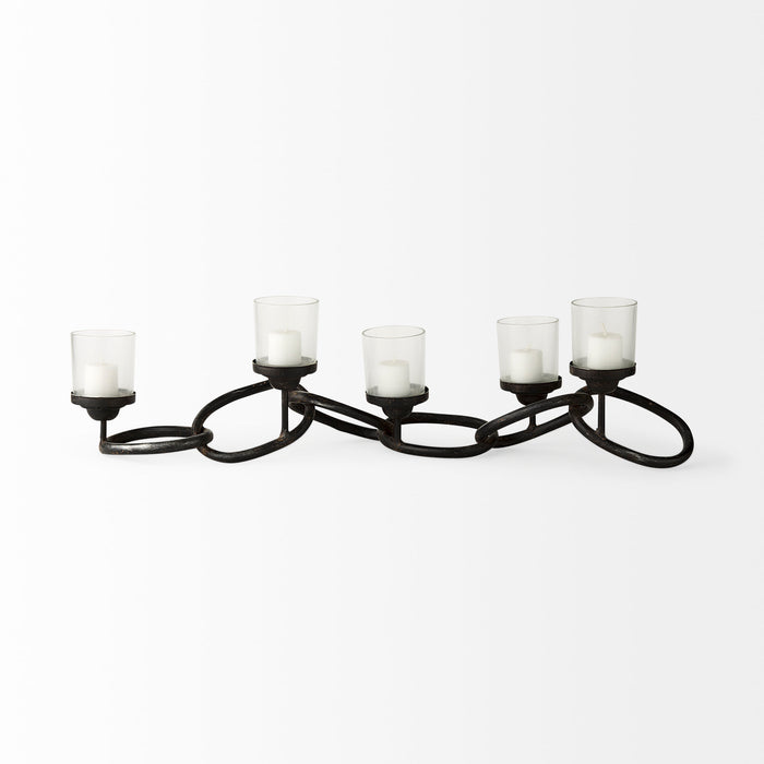 Quito Black Metal Chain-Link Five Candle Table Candle Holder