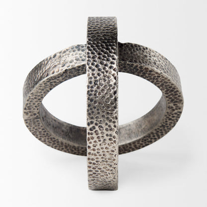 Rafiki Two Blackened Silver Hammered Finish Metal Conjoined Circles