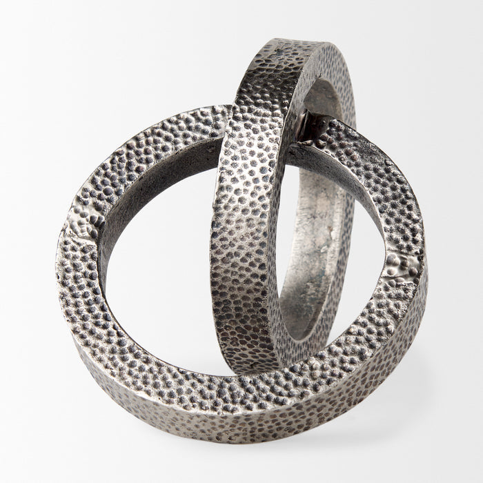 Rafiki Two Blackened Silver Hammered Finish Metal Conjoined Circles