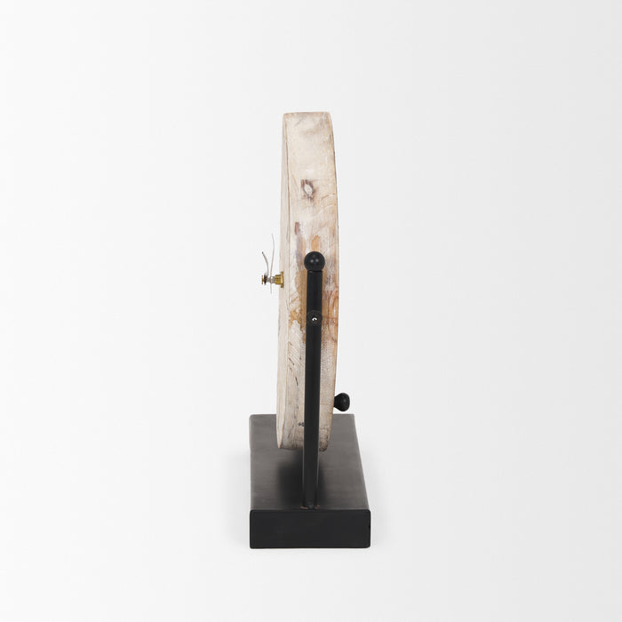 Raja Matte Black Metal w/ Wood Table Clock