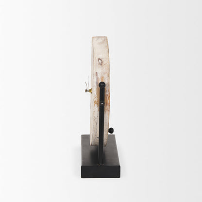 Raja Matte Black Metal w/ Wood Table Clock