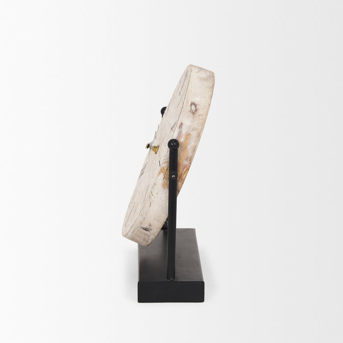 Raja Matte Black Metal w/ Wood Table Clock