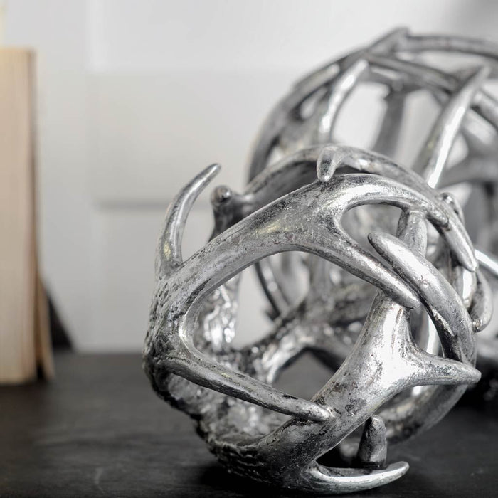 Ramus III (Small) 5L x 5W Silver Antler Shaped Decorative Orb Ball