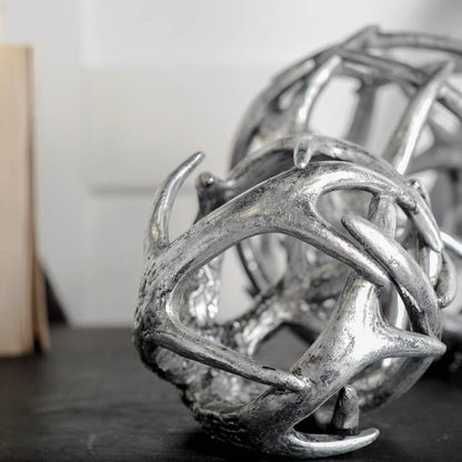 Ramus III (Small) 5L x 5W Silver Antler Shaped Decorative Orb Ball