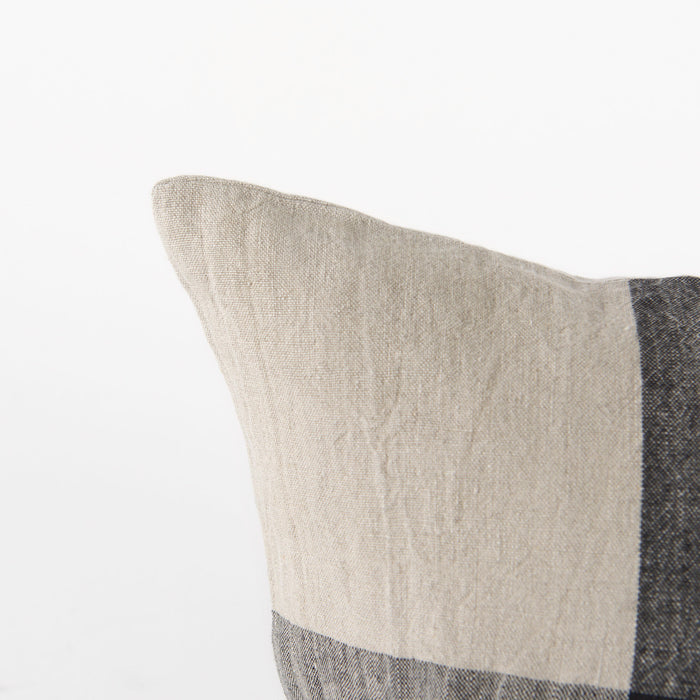 Raquel 18L x 18W Beige and Black Fabric Plaid Decorative Pillow Cover
