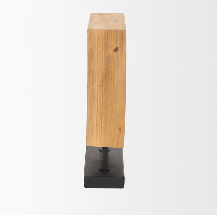 Renaya Light Brown Wood w/ Matte Black Metal Base Table Clock