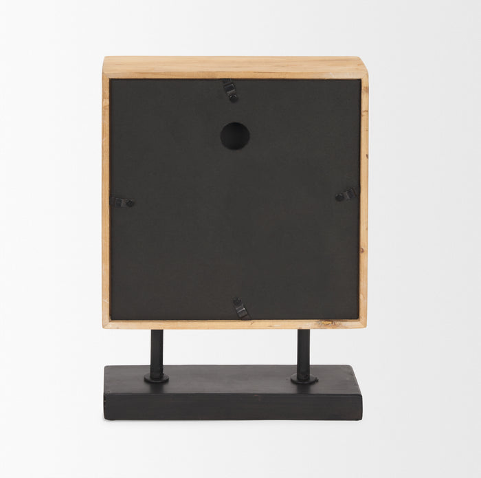 Renaya Light Brown Wood w/ Matte Black Metal Base Table Clock