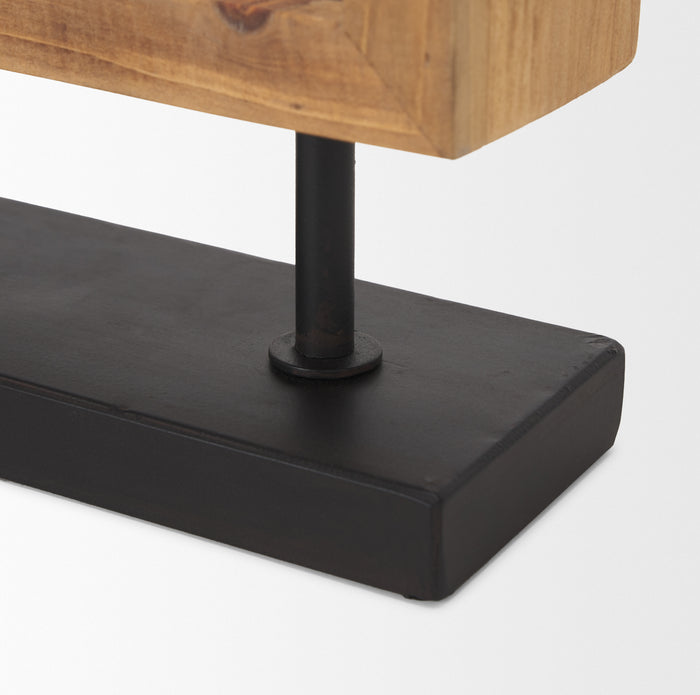 Renaya Light Brown Wood w/ Matte Black Metal Base Table Clock