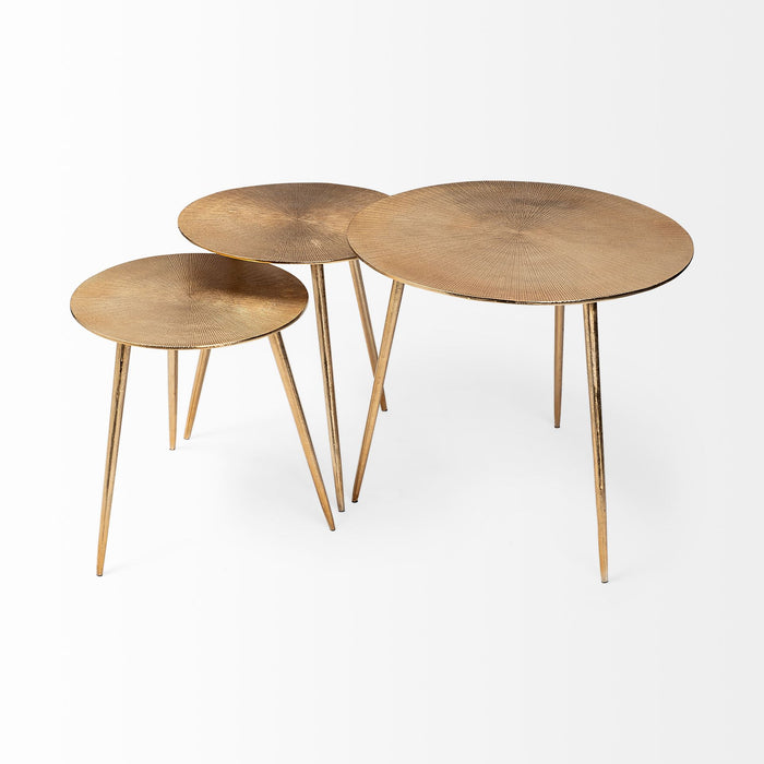 Reva III (Small) 16L x 16W Gold Round Top Cast Aluminum Accent Table