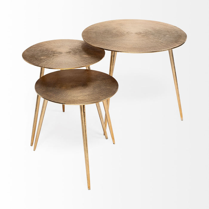 Reva III (Small) 16L x 16W Gold Round Top Cast Aluminum Accent Table