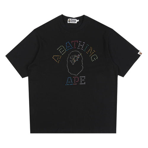 Rhinestone College Relaxed Fit T-Shirt - Black