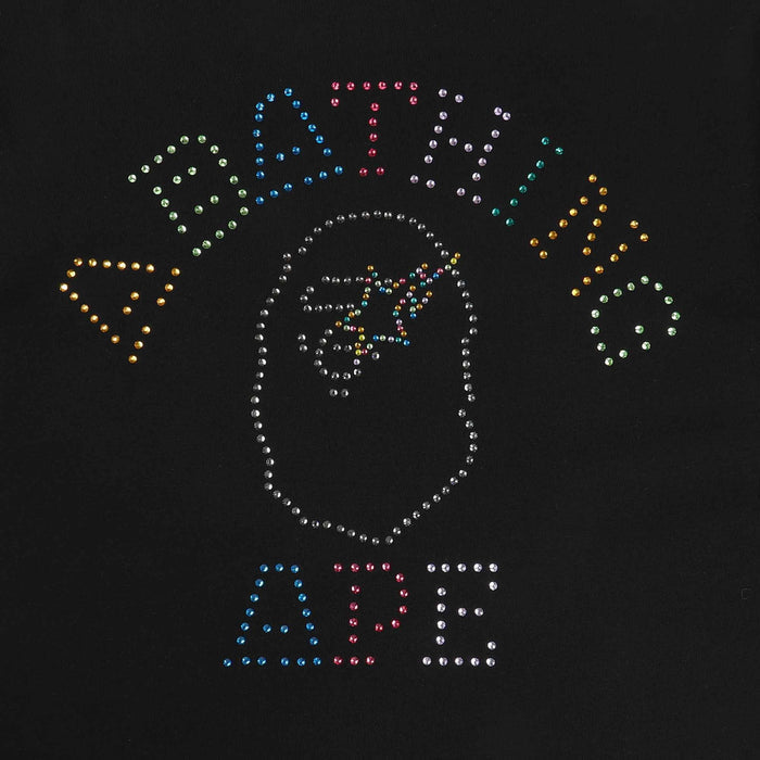 Rhinestone College Relaxed Fit T-Shirt - Black