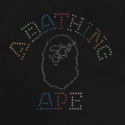 Rhinestone College Relaxed Fit T-Shirt - Black