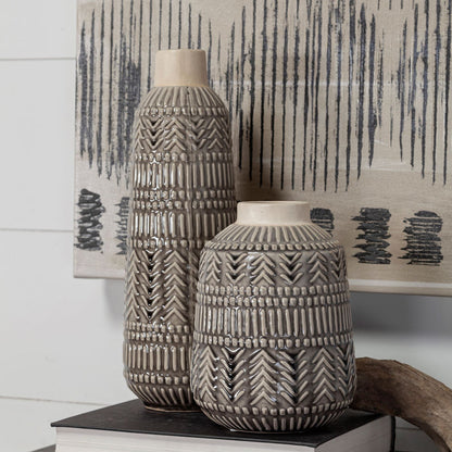 Riker III Large Dark Gray Cream Ceramic Vase