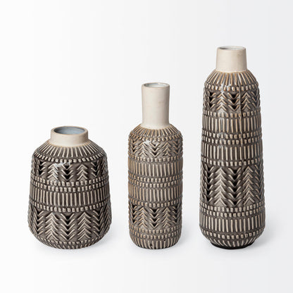 Riker III Large Dark Gray Cream Ceramic Vase