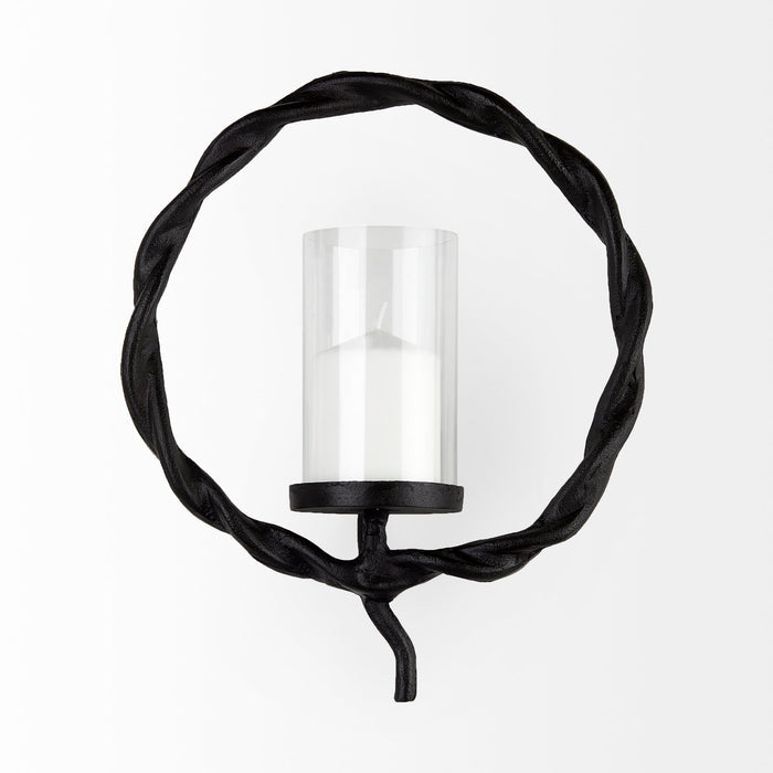Rizwan 12.0L x 14.0W x 4.5H Black Aluminum Braided Circular Candle Holder