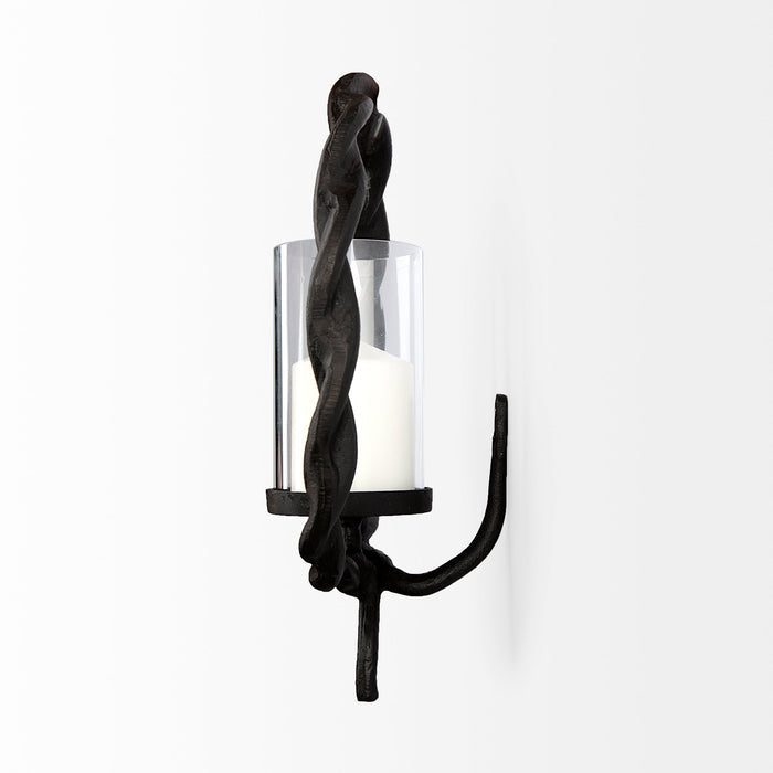 Rizwan 12.0L x 14.0W x 4.5H Black Aluminum Braided Circular Candle Holder