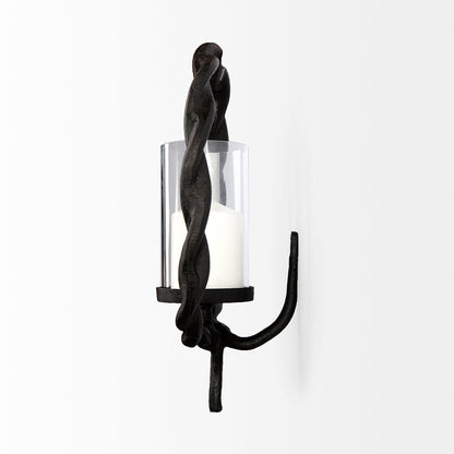 Rizwan 12.0L x 14.0W x 4.5H Black Aluminum Braided Circular Candle Holder