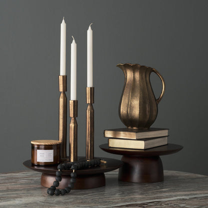 Sadira Small Mid-Dark Brown Solid Wood Round Riser