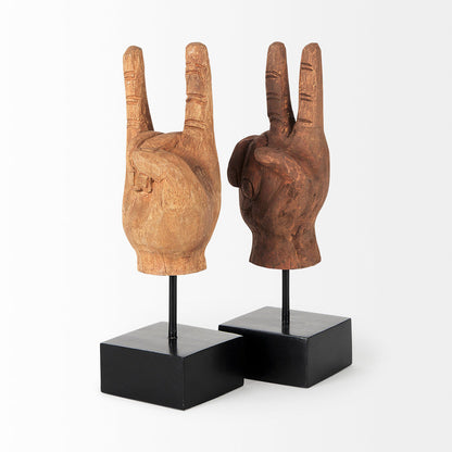 Saxum 4L x 4W Natural Wooden Carved Hang Loose Hand